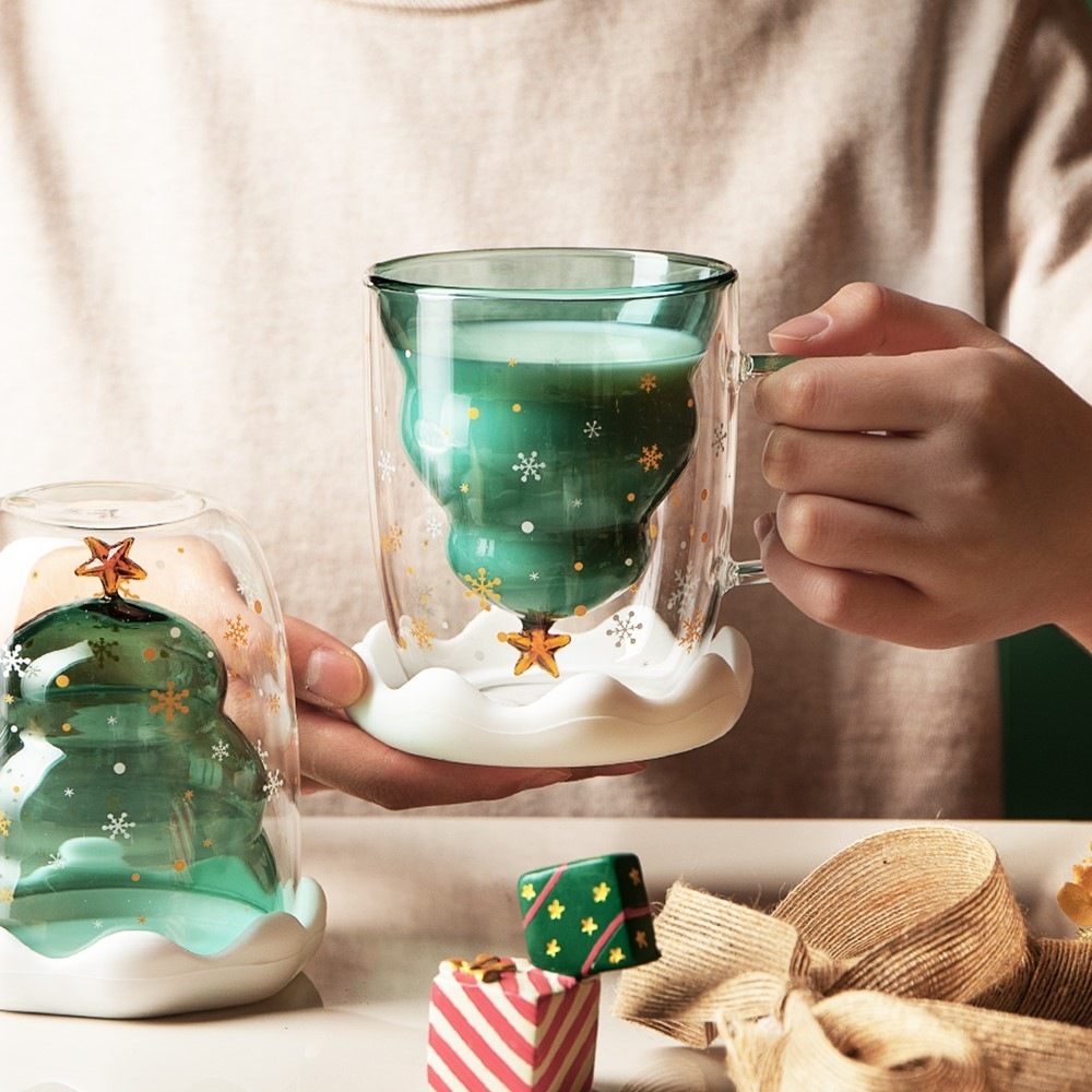 Espresso Shot Glass - Noel Ağacı Fincan Şeffaf Çift Isıya